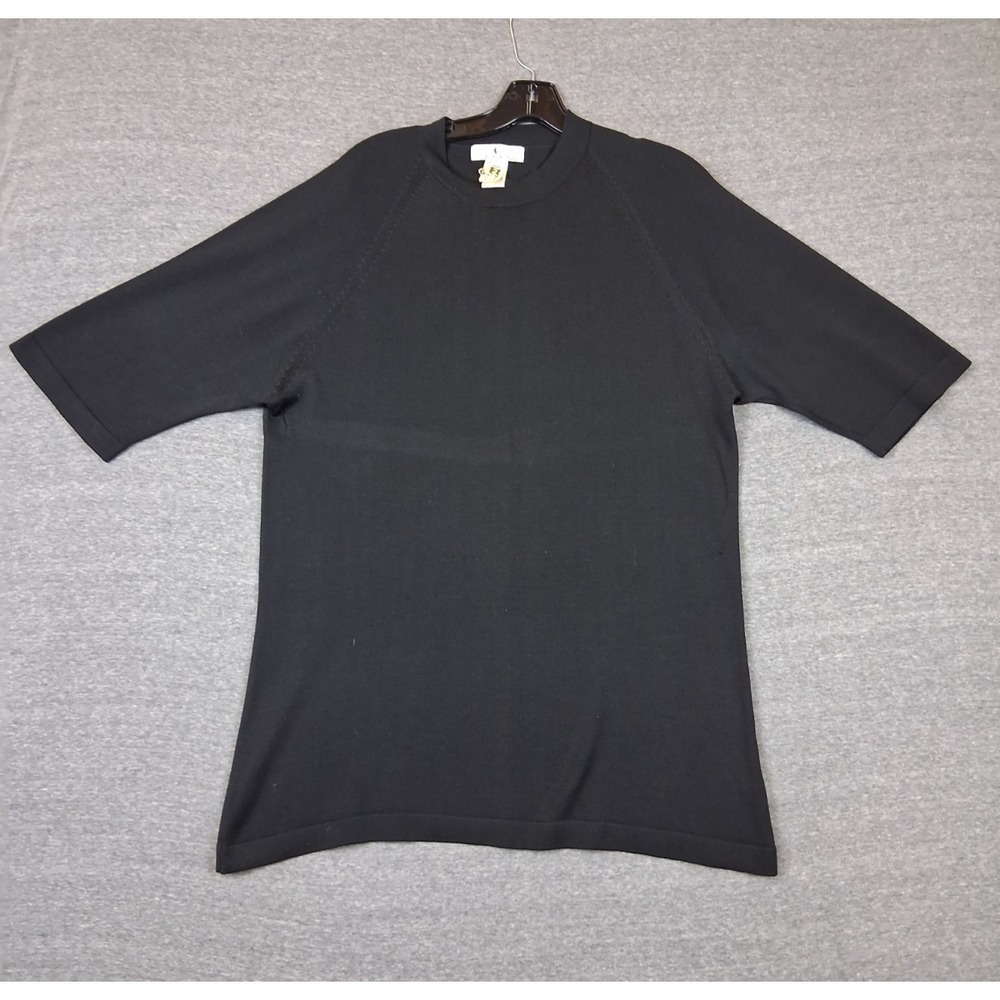 Cumran Mens Shirt L Black Knit 100% Silk Crew Quiet Luxury Minimalist VTG 90s